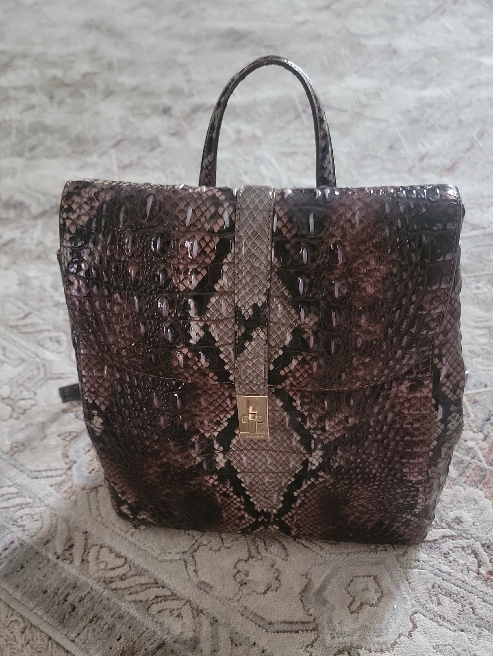 Brahmin  Snake-Embossed Leather Backpack with Gold Hardware